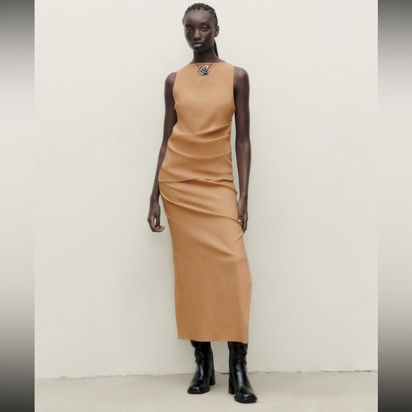 Zara stretching ruched caramel COORD SET skirt and top , 2 pieces - Picture 12 of 16